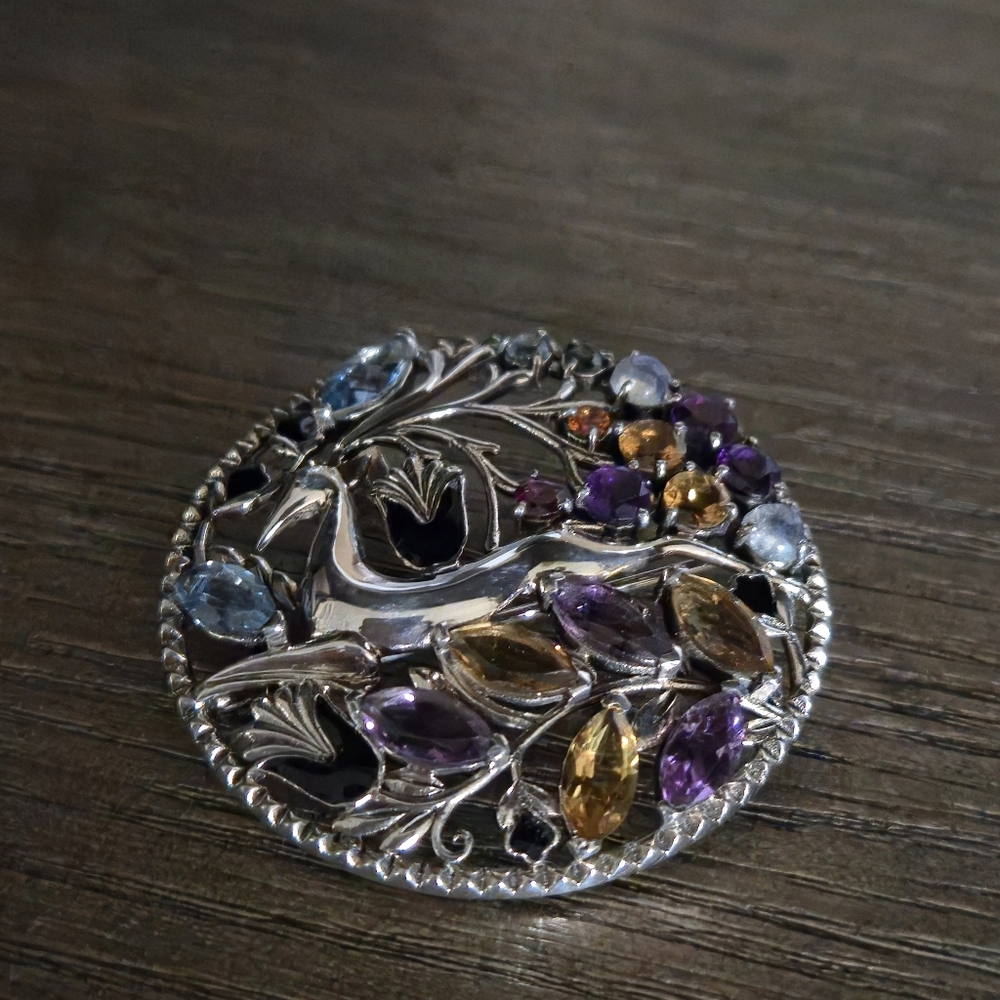 Nicky Butler 925 Sterling Silver Stag Pendant Brooch Designer Amethyst Citrine - Picture 3 of 16